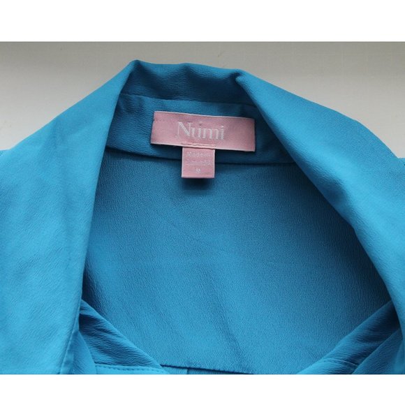 Numi The Simone Button-Up Blouse / Medium / Azur Blue Silk Blend Long Sleeves - Picture 5 of 8